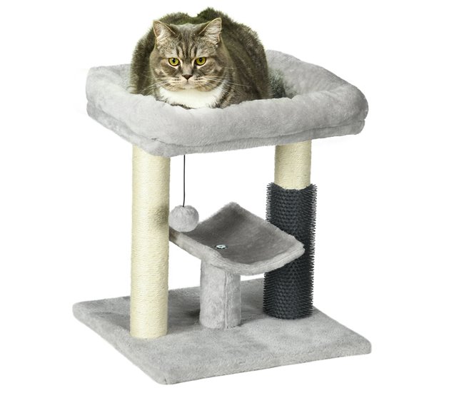 0222b32ea250190438fab7c03f2f9b2f1d762cb5_16fe690e06224004b7d25c5719075f12 PawHut Rascador para Gatos Árbol para Gatos Altura 48 cm con 2 Postes Rascadores Cama Plataforma en U y Cepillo Bola Colgante Gris - Conforama Artesanal