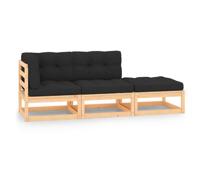 Hecho A Mano Muebles de jardín 3 piezas con cojines madera de pino maciza - Conforama