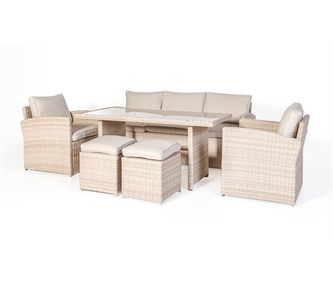 02e6c32043b5ec876a2da4a54548962ea2b87b7f_115367_01 Set AREZZO sofá 3 plazas, 2 sillones, 2 taburetes y mesa beige - Conforama Descuento