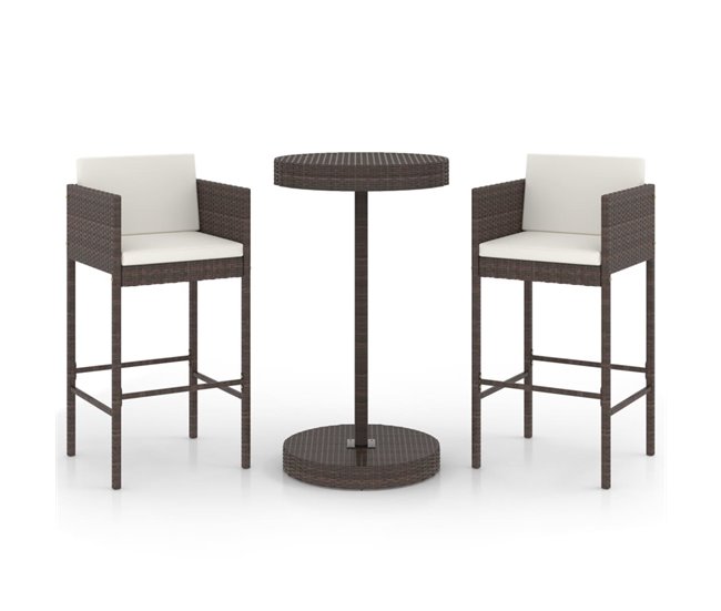 Premium Set de bar de jardín 3 piezas y cojines ratán sintético marrón - Conforama