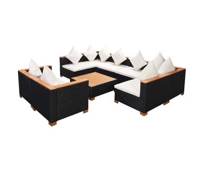 06729852c4416a7cebe6937c950a75f05539ccde_39a4fb753d6b4af386aa027b767704af Set de muebles de jardín 9 pzas y cojines ratán sintético negro - Conforama Certificado