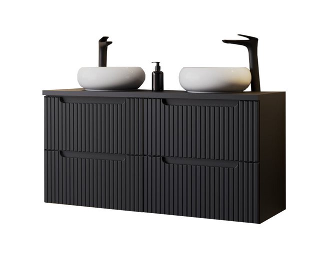 0741e8fa92f5743caa86923cccf612a50a2313cf_e8bf4a84d77a445db534a3464d49d508 Mueble de baño con doble lavabo Newport con 4 cajones MDF / Cerámica 120 x 72 x 40 cm - Negro - Conforama Venta Final
