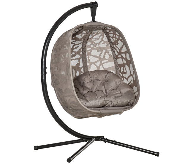 Outsunny Silla Colgante con Soporte de Acero Sillón Colgante Hamaca con Cesta Plegable y Cojines para Interiores y Exterior Carga 120 kg 126x96x172 cm Marrón - Conforama Profesional