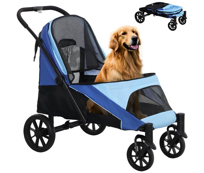 090c46a63263b18b7730892ab840c346f0a53ed0_c43c5fdc0363460383c5503abdac0b0e PawHut Carrito para Perros Plegable Cochecito para Perros Grandes hasta 30 kg con Ruedas Grandes Correas de Seguridad Marco Amortiguador Cojín Lavable 124x67x100 cm Azul - Conforama Entrega Rápida