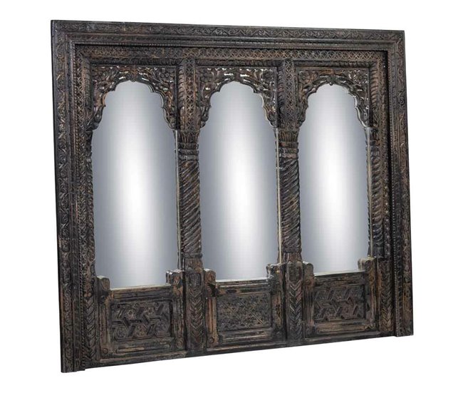 099c630ba60f91be0a0ad871701b953630ce6414_277bc0656ae04b05b56e4dd81fb559c2 Certificado Espejo de pared Alexandra House Living Negro Madera de mango 12 x 150 x 183 cm - Conforama