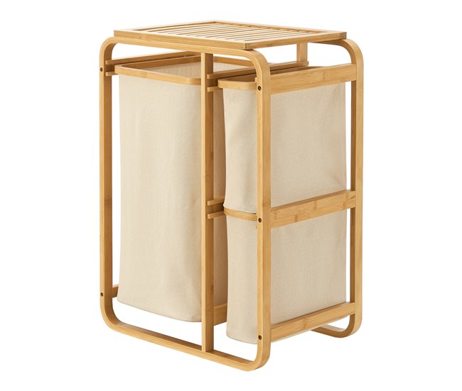 Lujoso Clasificador de ropa Evenes con 3 bolsas/ 38 L + 12 L bambú/poliéster 71 x 50 x 33 cm - Beige [en.casa] - Conforama