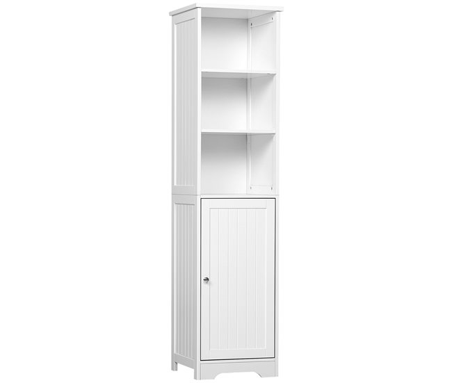 Pedido Al Por Mayor kleankin Armario Alto de Baño de 5 Niveles Columna Auxiliar de Baño con 3 Estantes 1 Puerta y Balda Interior Ajustable 40x38x160 cm Blanco - Conforama