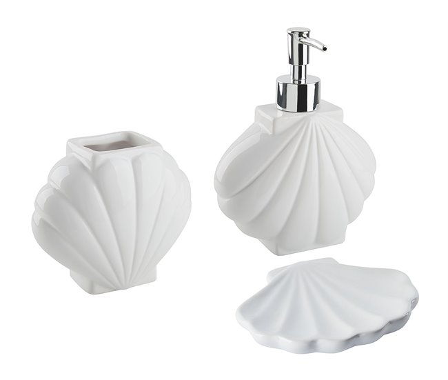 1010bdc1e5ead1d2dc25a200663556c6a8406a95_633ce5a312504e4eb13dca592304ba92 Conjunto de 3 accesorios de baño SHELL Cerámica Blanco - Conforama Económico