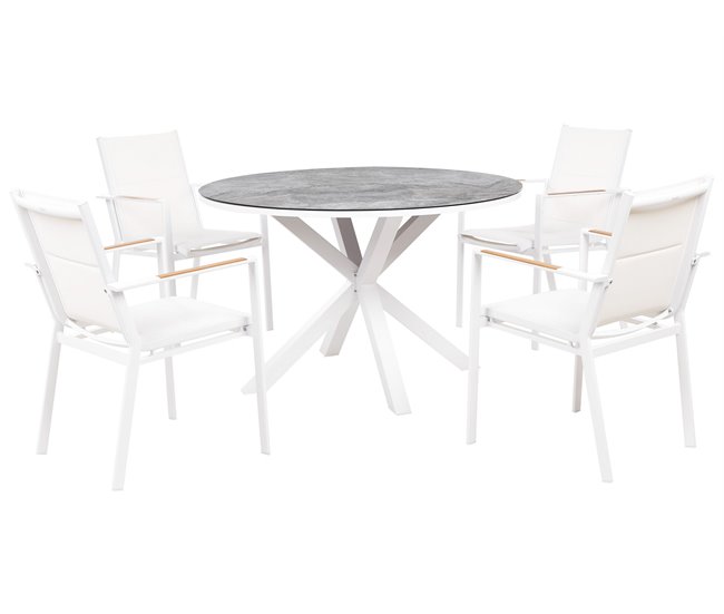 Conjunto de comedor exterior 4 plazas MALETTO/BUSSETO Metal Efecto mármol Blanco - Conforama Precio De Oferta