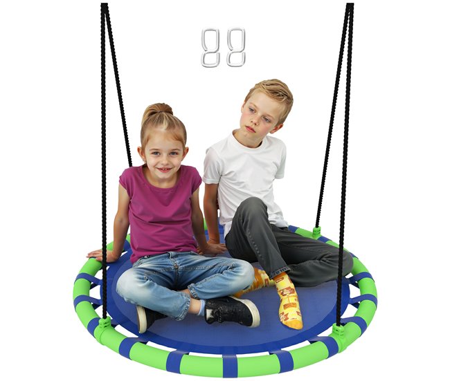 1084385761fa30467538ecc671d3e1b71892dd1c_1485eb4f31634e91a1737e6f822ba402 AIYAPLAY Columpio para Niños Redondo Columpio Jardín Exterior Ajustable Columpio Infantil Impermeable Carga 150 kg Ø100x180 cm Azul y Verde - Conforama Favorito De Clientes