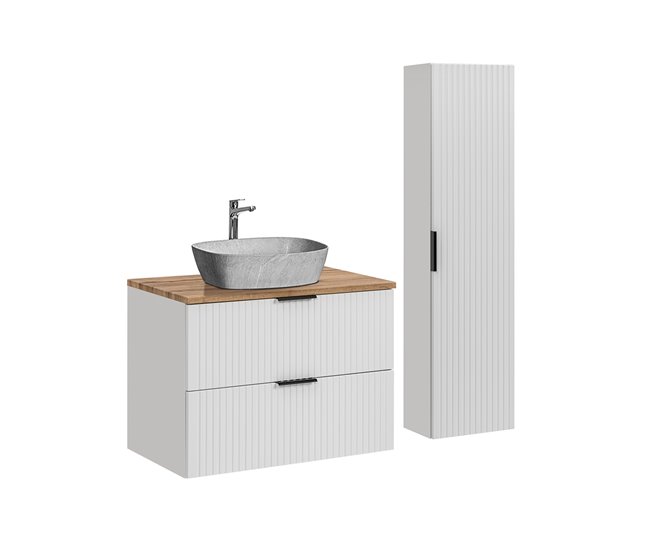 114c640893dfc96c7b353f6b89af015001d57f4c_93b20181fabf42e2ba7a41bc92634823 Conjunto mueble lavabo individual 80cm y columna Adriel Blanco y imitación piedra - Conforama Precio Reducido