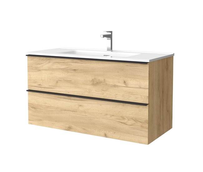 11743b90effacb2a5f7b4a157381743d3a3a35da_080d856688804597a158ffc70b8d084c Lujoso Mueble de baño Nabua 100 cm Roble con tirador de pestaña | Lavabo de porcelana - Conforama