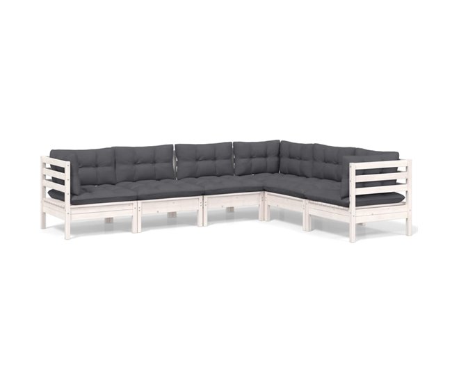 11b4d5c9ec32c27bfdad073f240cf4ed74610c80_63252d9a941843e8a94b39eeebdaa8e5 Ocasión Especial Muebles de jardin 6 piezas y cojines blanco madera maciza de pino - Conforama