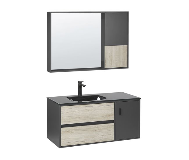 Conjunto de mueble de baño con espejo TERUEL Negro - Conforama Mejor Precio