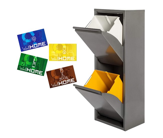127cfe80d458851777753497f48b6b87d18551c6_626a5306dba54a13a92fa6dc5f2791ef WELL HOME MOBILIARIO & DECORACIÓN Cubo de basura y reciclaje Metálico de 2 compartimentos + 4 etiquetas magnéticas, 2x17L (34L) Gris brillo - Conforama Favorito De Clientes
