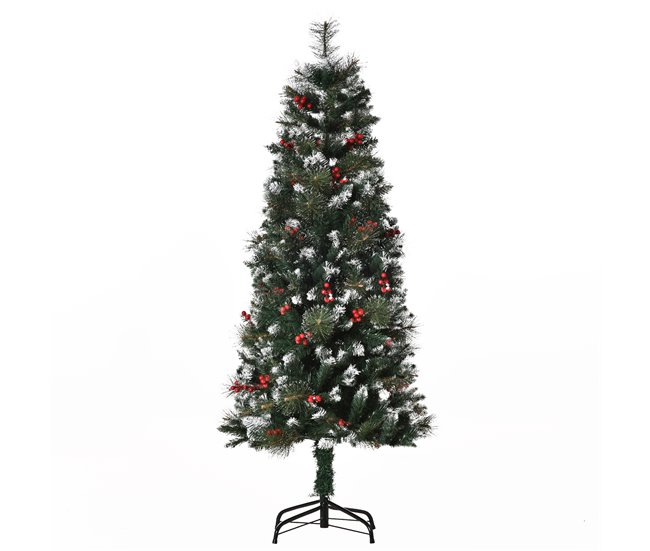 138ce0f85edebcc4523351646b74f41a28d078e0_86821cd0d9004a95847fa995c37dd82f HOMCOM Árbol de Navidad 150 cm con Nieve Árbol de Navidad Artificial con 360 Ramas 38 Bayas Base Plegable y Soporte Metálico Decoración Navideña para Interiores Verde - Conforama Solo Por Tiempo Limitado