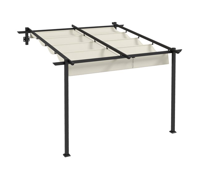 1626cf2d8074bd50ebb097f2172936e631d3aeae_5dce428938474645b058df81d752526f Outsunny Pérgola de Pared 3x3 m Cenador de Jardín con Techo Retráctil de Poliéster y Marco de Acero para Celebraciones Fiestas Bodas Crema y Gris Oscuro - Conforama Envío Gratis