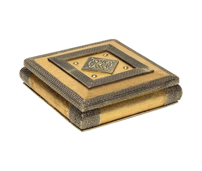 Última Oportunidad Joyero de metal repujado dorado 20x20x6 - Conforama