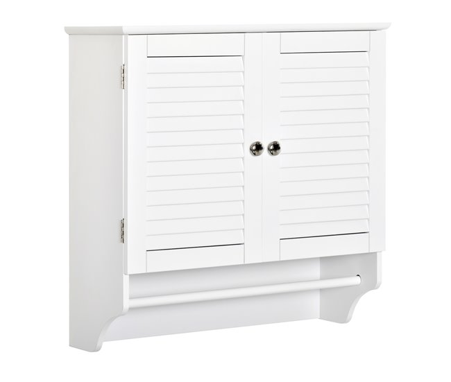 16ff273f48ac8931018563d252d66783fbf76d01_ac4a277fc7a847d78bf8a66afa1127fe kleankin Armario Baño de Pared con 2 Puertas de Persiana Estante Interior y Barra de Toallero Mueble Auxiliar Suspendido Moderno Multiusos para Cocina 60x23x60 cm Blanco - Conforama Últimas Unidades
