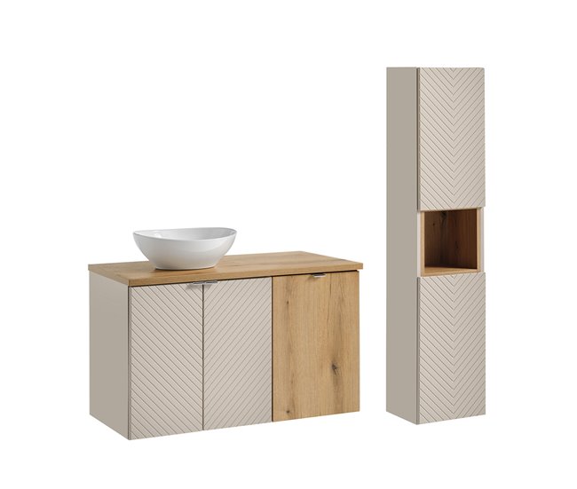 172d9ed9e67ea3a0b027a53e240c920b3dd28f4c_9fe1f4bf75e340b88dbc3c6b2a665d2e Conjunto mueble lavabo individual 100cm 2 puertas cesto de ropa y columna Manoa Cachemira y Madera - Conforama Gran Oferta