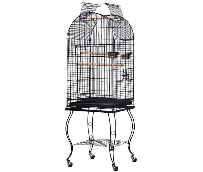 PawHut Jaula para Pájaros con Soporte y Ruedas Jaula Grande de Acero con Bandeja Extraíble 4 Puertas y 2 Comederos para Loros Guacamayos 51x51x153 cm Negro - Conforama Barato