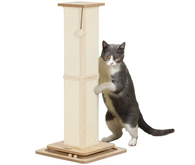 Bestseller PawHut Poste Rascador para Gatos 87 cm Rascador para Gatos Arañador para Gatos con Bola Colgante Juguete de Pelota de Pista y Poste de Sisal Roble - Conforama