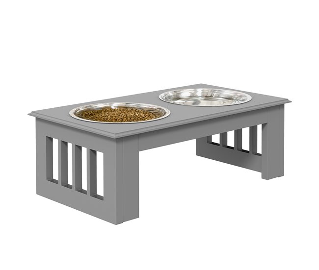 1ad74c748b06c263bdffdaf97da23971198cce81_5e27cb66e2bd46a8b0b64d7fe5dec08f PawHut Comedero Elevado para Perros con Soporte y 2 Cuencos Extraíbles de Acero Inoxidable Alimentador para Mascotas Alimento y Agua 44x24x15 cm Gris - Conforama Marca Reconocida
