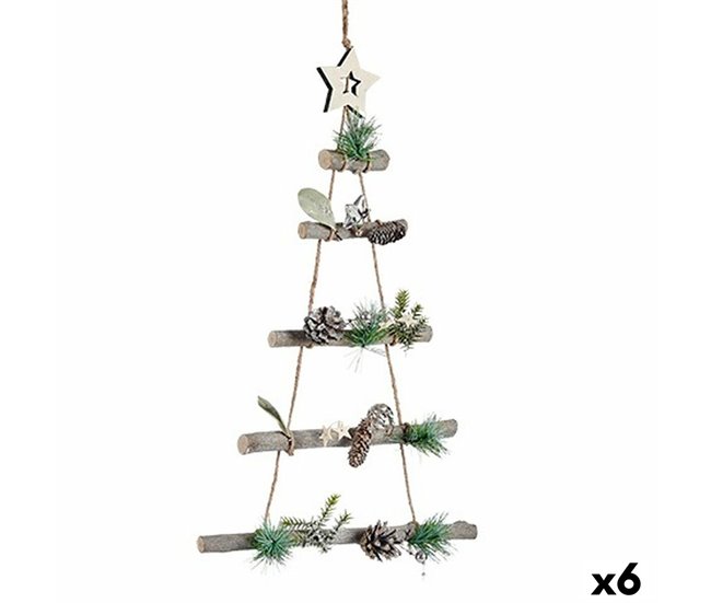 Adorno Navideño Árbol de Navidad Marrón Plateado Madera Plástico 34 x 5 x 65 cm (6 Unidades) - Conforama Compra Ahora