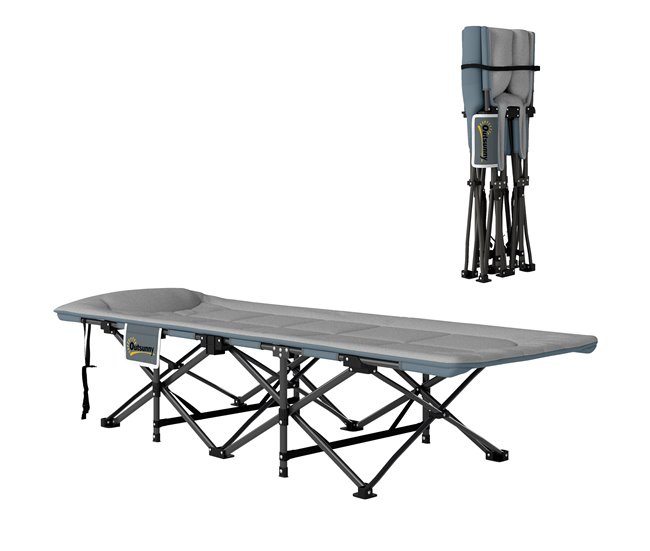 1dad59f196358ec3e5bc3bcb0b1c74dd62f0a033_be82d467c6f24413a3ab20cfef197f86 Outsunny Cama Plegable Camping Cama de Acampada Portátil Tumbona de Camping con Reposacabezas y Bolsillo Lateral Carga 150 kg para Playa Senderismo 187x67x37 cm Gris - Conforama Marca Reconocida