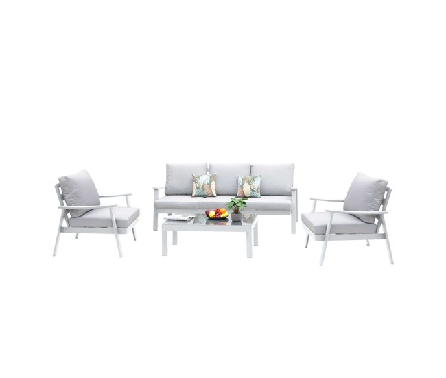 1dd846aecc08d1992035627c8fc8aa42a7927ce9_0950b5f63b424c72a61cfc2ce0a43c64 Muebles de Exterior Jardín Terraza Benicasim 4 Piezas Estilo Contemporáneo Color Blanco y Gris - Conforama Artesanal