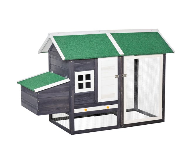 PawHut Gallinero de Madera Exterior Jaula Cercada para Gallinas con Caja Nido Corral de Metal Techo Asfáltico Bandeja Extraíble Ventana y Rampa 170x81x110 cm Gris - Conforama Devolución Gratuita