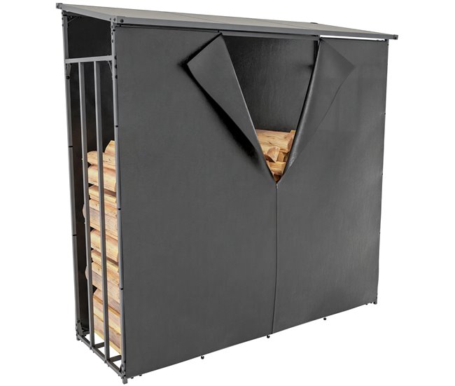 Leñero Ruston de alumino apto para exteriores con lona de cobertura Metal Antracita 70X185X185 cm - Conforama Garantía De Devolución De Dinero
