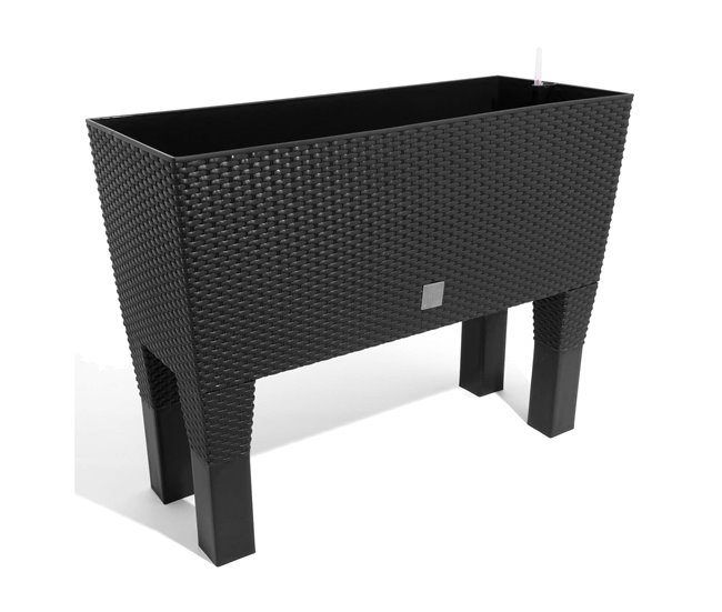 Tendencia Jardinera Rato 72 litros con riego en color antracita 80 x 33 x 65 cm con patas - Conforama