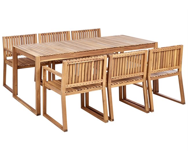 2347e809577adfb630de8e2f7c6a21870f5525e6_4ca39fa000c141d0825bc102b8f659a8 Premium Conjunto de comedor exterior 6 plazas SASSARI II Madera de acacia certificada Marrón claro - Conforama