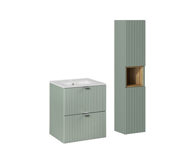 2349db6088d9292707b351c3c69588582e10fbc4_020f5b02a3ee46e39df401b658122334 Moderno Conjunto de muebles lavabo individual encastrado 50cm 2 cajones y columna Jade Verde y Madera - Conforama