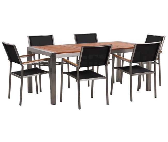 234bed11cb87f48c60c3525830137d73192fe954_9d1c0f28585441e2944845052af161b4 Conjunto de comedor exterior 6 plazas GROSSETO Madera de eucalipto Marrón/Gris - Conforama Oferta Especial