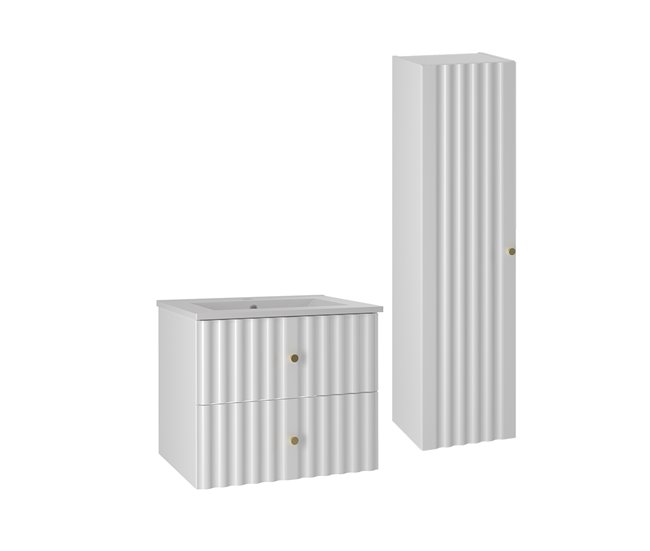 Precio Económico Conjunto de muebles con lavabo individual encastrado 60cm y columna Izae Blanco - Conforama