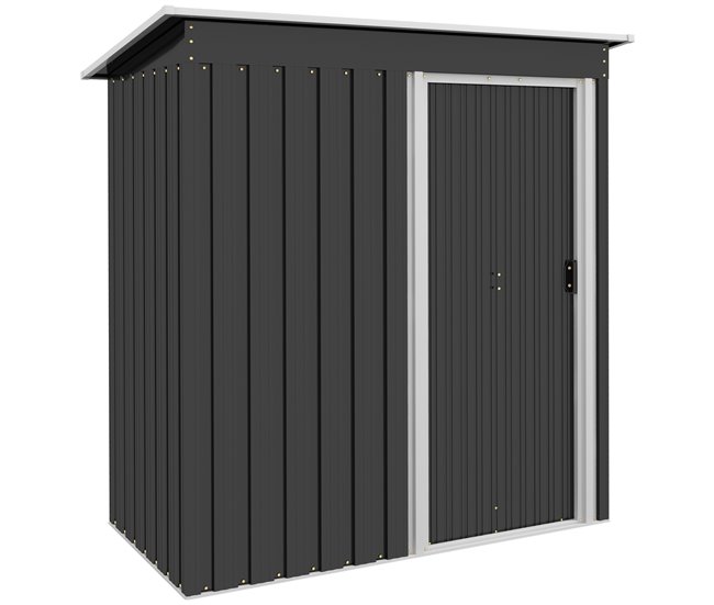 Venta Final Outsunny Caseta de Jardín Exterior 1,16 m² 163x89x182 cm Cobertizo de Jardín Exterior Metálico con Puerta Corredera y Techo Inclinado Armario para Jardín Terraza Patio Negro - Conforama
