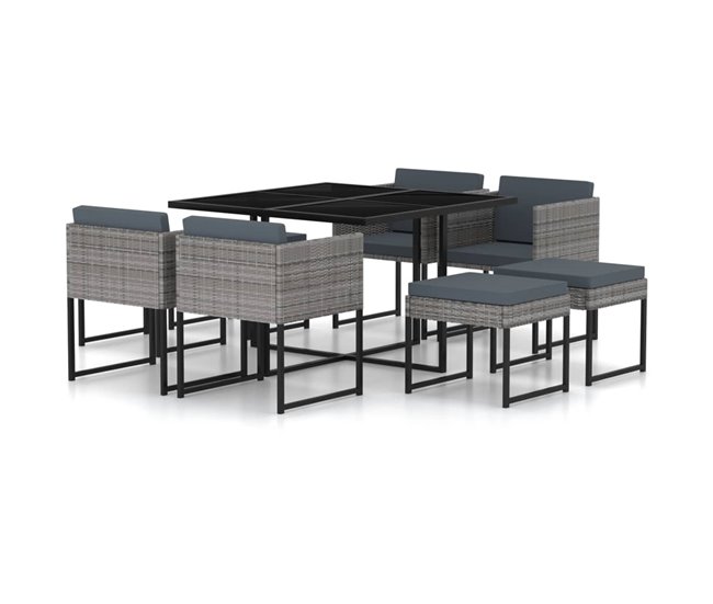 Set de muebles jardín 9 pzas con cojines ratán sintético gris - Conforama Envío Internacional