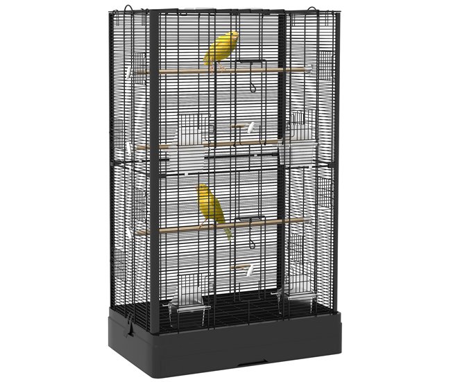 Gran Oferta PawHut Jaula para Pájaros 61x36,5x98 cm Pajarera con Puertas Perchas Bandeja Extraíble Cajas de Comidas y Asas Jaula para Ninfas Periquitos Pinzones Canarios Negro - Conforama