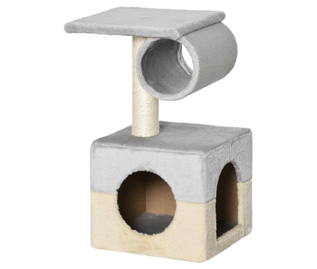288bf331dcca7fd39dd8334c0d9cd81b0148fd4d_a81250547b5845c7b5fd800323486b55 PawHut Rascador Árbol para Gatos 31x31x58 cm con Poste Central Casa Cama de Felpa Suave para Arañar Dormir y Jugar Gris y Beige - Conforama Nuevo Modelo