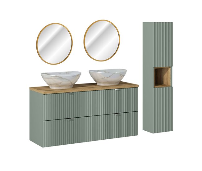 28d19862f4ea8a2dce61298d167513cec32ed39a_884c4ac952a043de99a623ef6e888cad Oferta De Temporada Conjunto de muebles con lavabo doble 120cm 4 cajones espejos LED y columna Jade Verde y Madera - Conforama