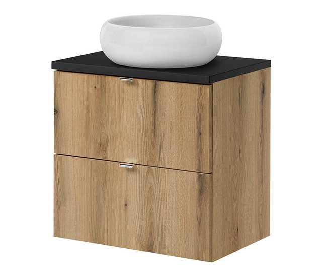 Mueble bajo Newport con lavabo redondo de cerámica 2 cajones 60x72x40 cm - Efecto Roble [en.casa] - Conforama Certificado