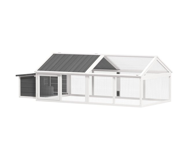 2b315e631e14ef779134d47c26aeaf8909aea1b3_e205d8dfbb6341d6b1150099e0523d00 PawHut Gallinero para Exterior 240x112,5x76 cm Gallinero de Madera con Techo Abatible Corral Puertas con Cerradura y Nido para Gallinas Conejos Patos Blanco y Gris - Conforama Mejor Precio