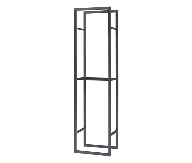 Gran Oferta Soporte para leña Ulvila de 2 niveles acero y aglomerado 170 x 45 x 30 cm - Negro, grano de madera [en.casa] - Conforama