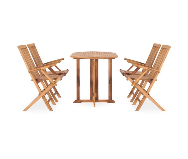 2c58060ea5c32b94ed3e11f7f9abeaea100cf374_13e88d33b21a4b39b8b247f6a55703ca Set de comedor de jardín plegable 5 pzas madera maciza de teca - Conforama Garantía De Devolución De Dinero