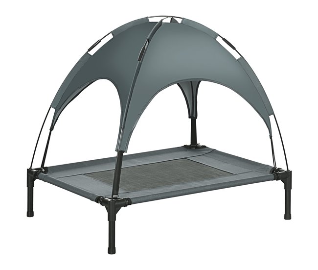 PawHut Cama Elevada para Mascotas Portátil con Toldo Extraíble Tela Transpirable al Aire Libre para Interior y Exterior 61x46x62 cm Gris - Conforama Oferta Flash