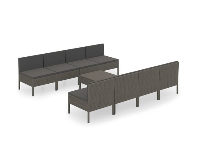 2ecfd24c7b8a16191b09ad5a21484f5a3f87cac9_5f5cac68625f4b63bd2e8c1e0eb55151 Set de muebles de jardín 9 pzas y cojines ratán sintético gris - Conforama No Te Lo Pierdas