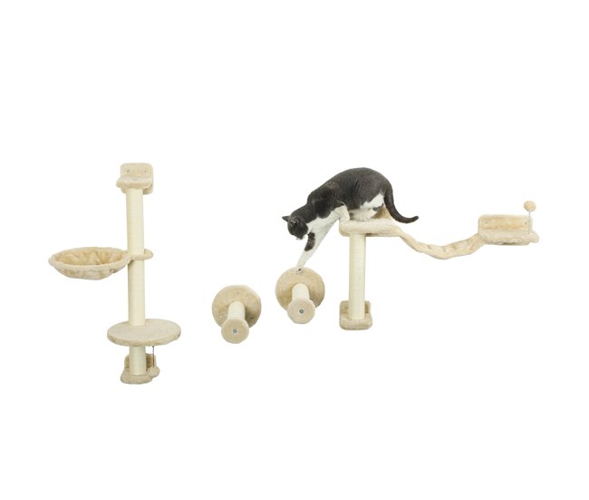 2ed010956df307eb85ab7f4c23be82b6ffdccd07_79f42769dc2942cab4d552f362fdb612 PawHut Juego de Estanterías para Gatos de 4 Piezas Rascador de Pared para Gatos con Hamaca Postes Rascadores Escalera Blanda Bola Plataformas para Saltar Beige - Conforama Máxima Calidad