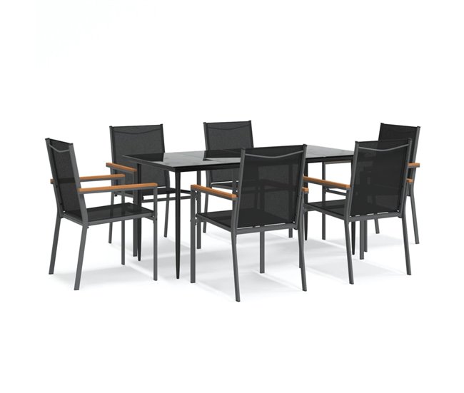 Marca Reconocida Juego de comedor para jardin 7 piezas acero y textilene negro - Conforama